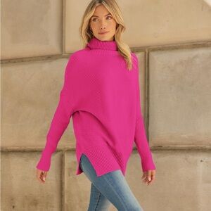 Vibrant Pink Oversized Turtleneck Sweater Size Medium